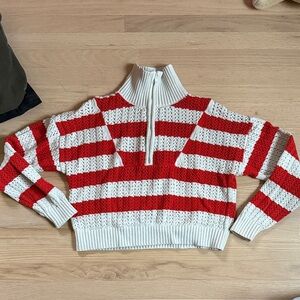 Red and White Striped Women's Sweater